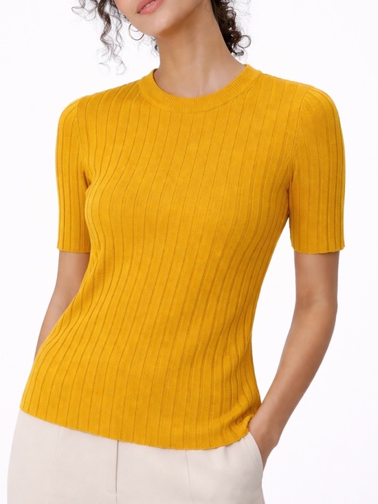 COS Tops - COS Ribbed Short-Sleeve Knit Top in Mustard L
